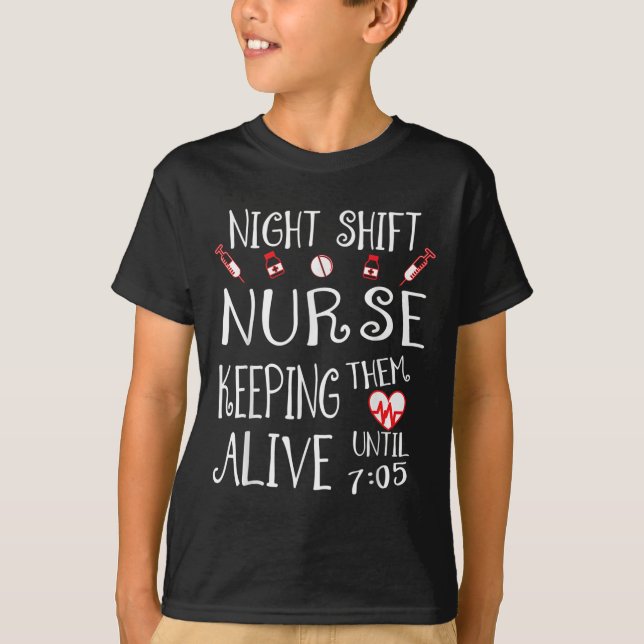 Night Shift Nurse Funny Nursing Hostal Funny Rn Qu T-Shirt (Front)