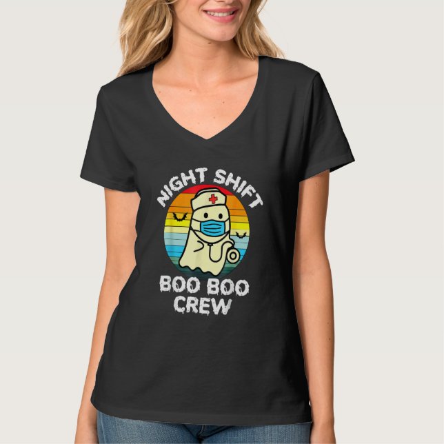 Night Shift Nurse Ghost Boo Boo Crew  Halloween T-Shirt (Front)