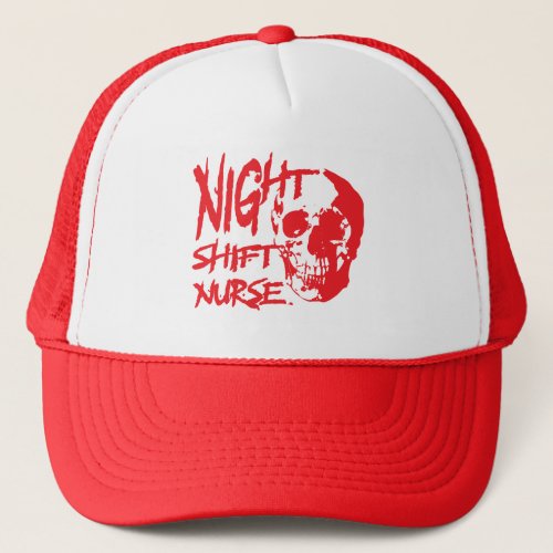 night shift nurse skull halloween red trucker hat