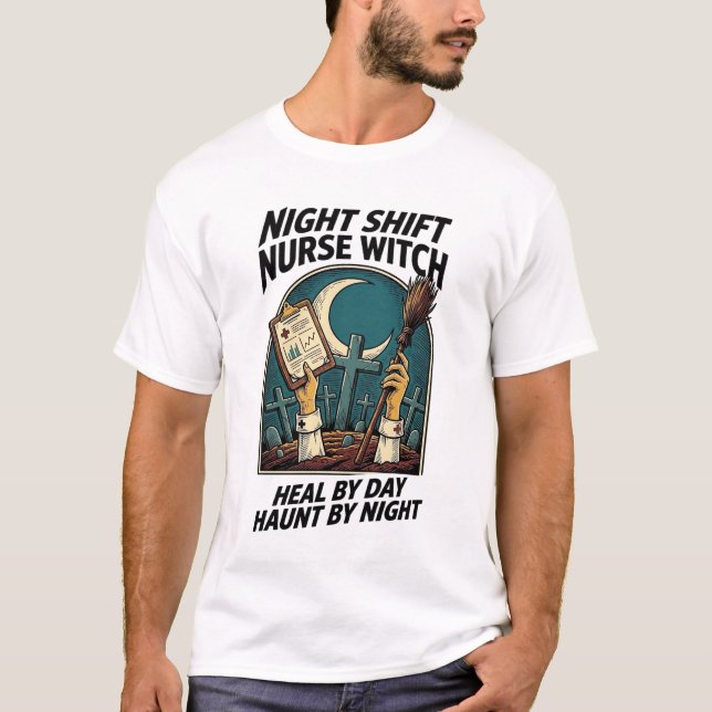 Night Shift Nurse Witch Retro Halloween Tee (Front)