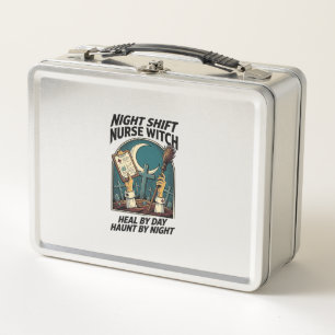 Night Shift Nurse Witch Retro Halloween Tee Metal Lunch Box