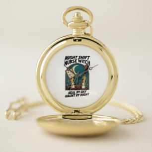 Night Shift Nurse Witch Retro Halloween Tee Pocket Watch