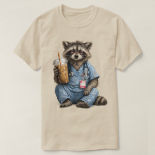 Night Shift Raccoon Nurse , Funny RN Iced Coffee , T-Shirt