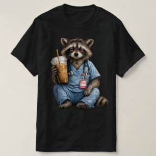 Night Shift Raccoon Nurse , Funny RN Iced Coffee , T-Shirt