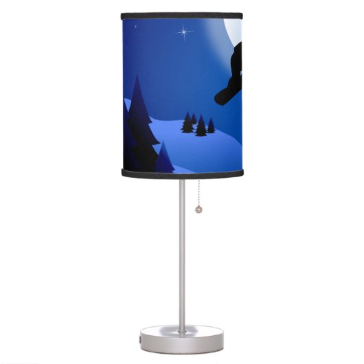 Night Silhouette Snowboarding Mountain and Moon Table Lamp (Left)