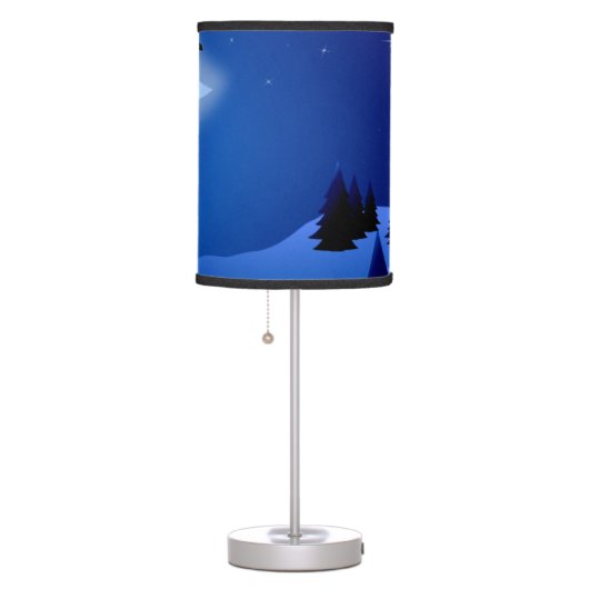 Night Silhouette Snowboarding Mountain and Moon Table Lamp (Right)