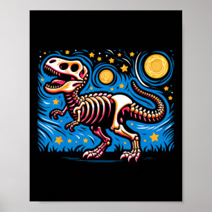 Night Skeleton Dinosaur T Rex Boys Kids  Poster