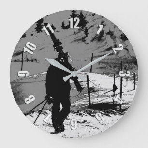 Night Skier - Downhill Skier Large Clock