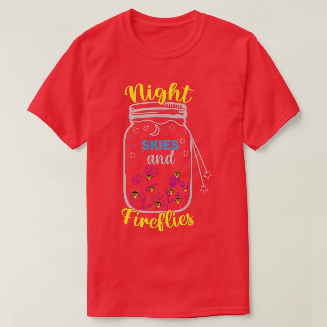 Night Skies And Fireflies Funny Camping & Hiking  T-Shirt (Design Front)