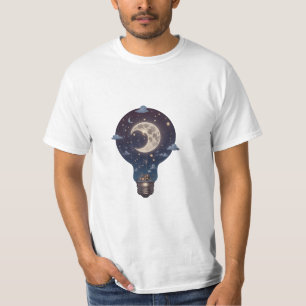 Night Sky and Cottage Inside a Lightbulb T-Shirt