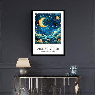 Night sky and gold moon William Morris nouveau Framed Art