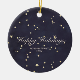 Night sky and gold stars holiday photo ornament