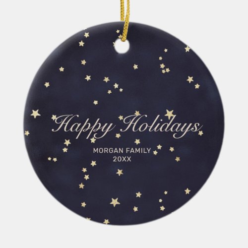 Night sky and gold stars holiday photo ornament