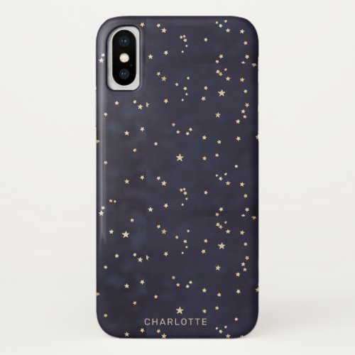 Night sky and gold stars minimalist monogram iPhone XS case