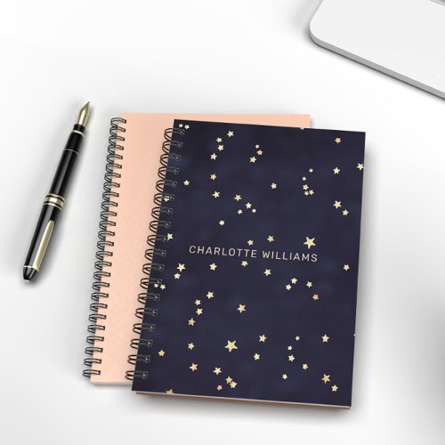 Night Sky And Gold Stars Minimalist Monogram Notebook