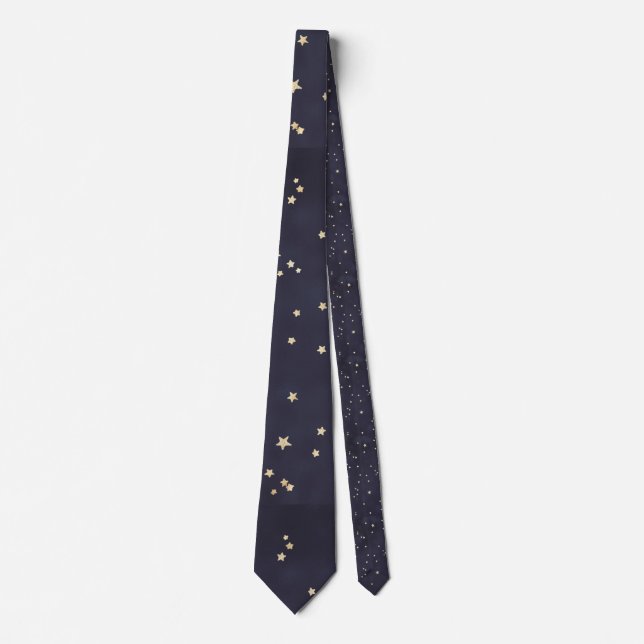 Night Sky And Gold Stars Neck Tie (Front)