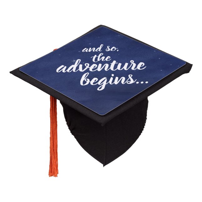 Night Sky And So the Adventure Begins Graduation Graduation Cap Topper (Angled)