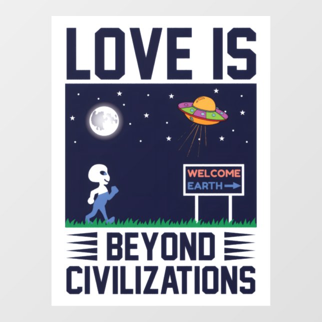 Night sky and space with alien and spacecraft  window cling (Sheet)