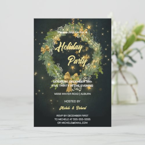 Night Sky and Wreath Holiday Party Invitation