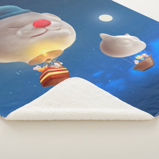 Night Sky Balloon Adventure Sherpa Blanket (3/4)