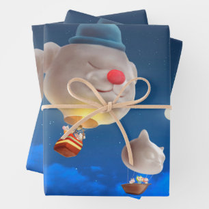 Night Sky Balloon Adventure Wrapping Paper Sheets