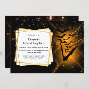 Night sky bat colony fireflies adult halloween invitation