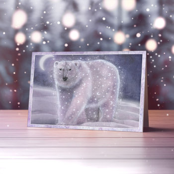 Night Sky Bear Magical Polar Bear Winter Card by robmolily at Zazzle