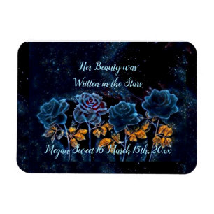 Night Sky Blue Rose Gold Leaf Her Beauty Sweet 16 Magnet