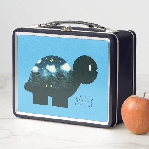 Night Sky Cabin In Forest Turtle Metal Lunch Box