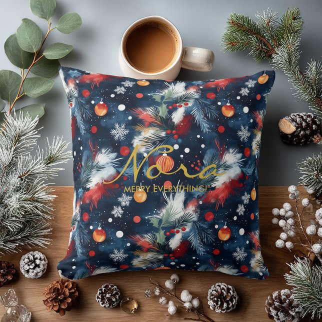 Night Sky Christmas Ornaments Pattern Throw Pillow (Creator Uploaded)