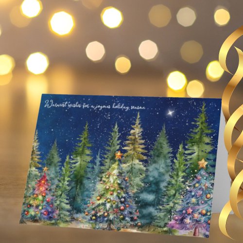Night Sky Christmas Tree Forest Holiday Card