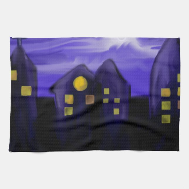 Night sky city skyscrapper canvas art towel (Horizontal)