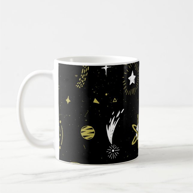 Night sky: cosmic seamless pattern. coffee mug (Left)