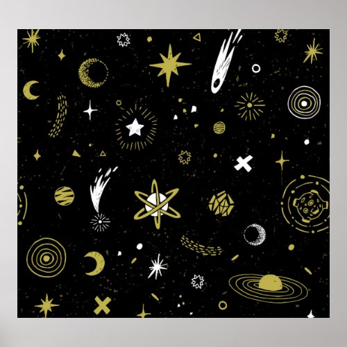 Night sky cosmic seamless pattern poster