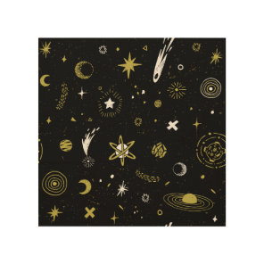 Night sky: cosmic seamless pattern. wood wall art