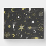 Night sky: cosmic seamless pattern. wooden box sign