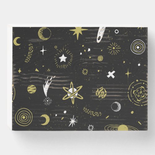 Night sky cosmic seamless pattern wooden box sign