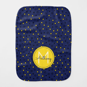 Night Sky Cute Stars on Navy Blue Pattern Monogram Baby Burp Cloth
