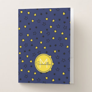 Night Sky Cute Stars on Navy Blue Pattern Monogram Pocket Folder