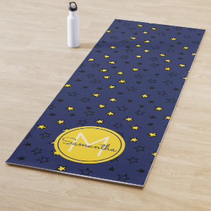 Night Sky Cute Stars on Navy Blue Pattern Monogram Yoga Mat