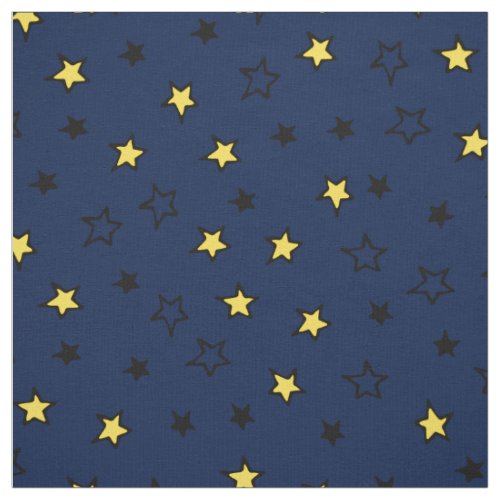 Night Sky Cute Yellow Stars on Navy Blue Pattern Fabric