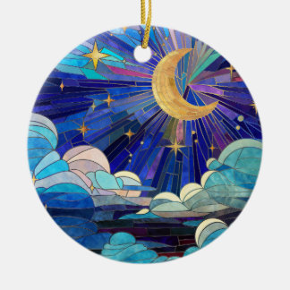 Night Sky - Digital Art Mosaic Ceramic Ornament