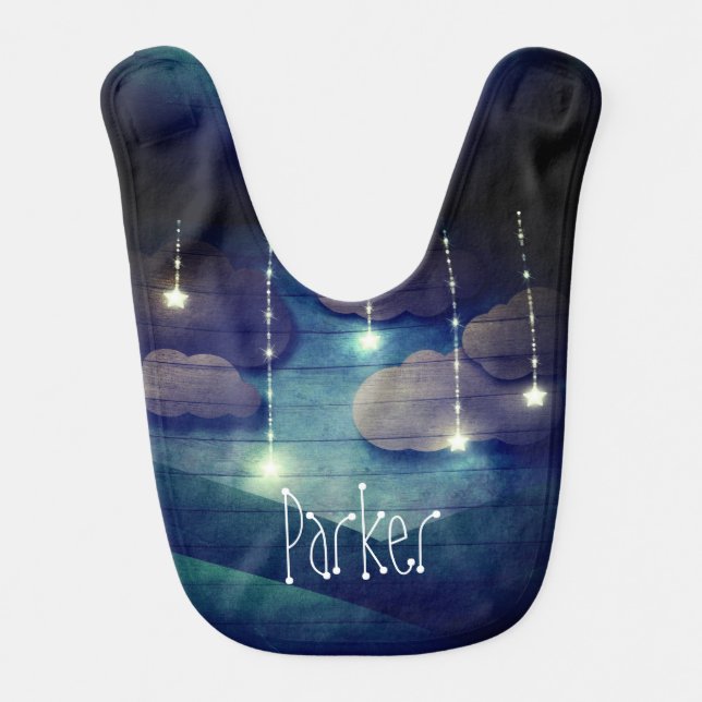  Night sky dream glowing hanging star rustic blue Baby Bib (Front)