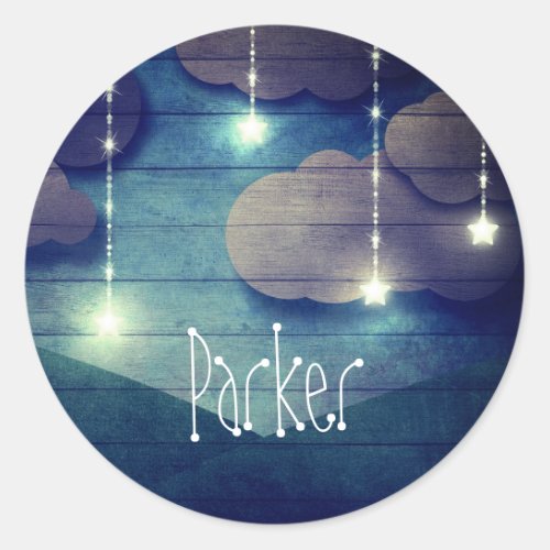  Night sky dream glowing hanging star rustic blue Classic Round Sticker