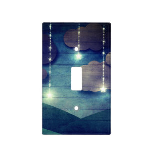 Night sky dream glowing hanging star rustic blue Light Switch Cover