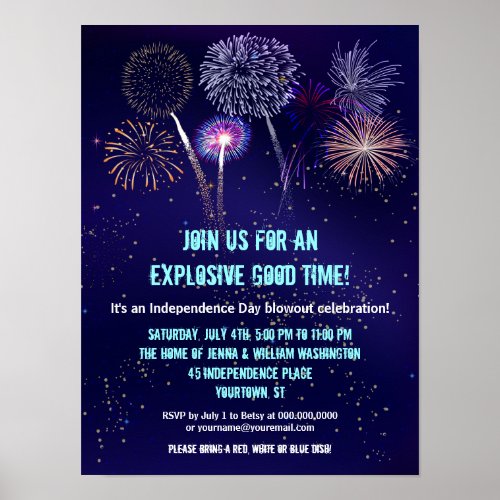 Night Sky Fireworks 4th of July Event Poster