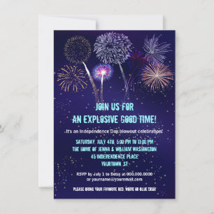 Night Sky Fireworks 4th of July Party Invitation
