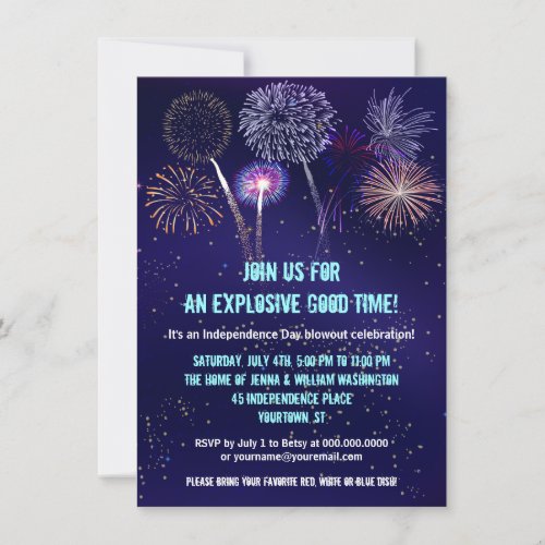 Night Sky Fireworks 4th of July Party Invitation