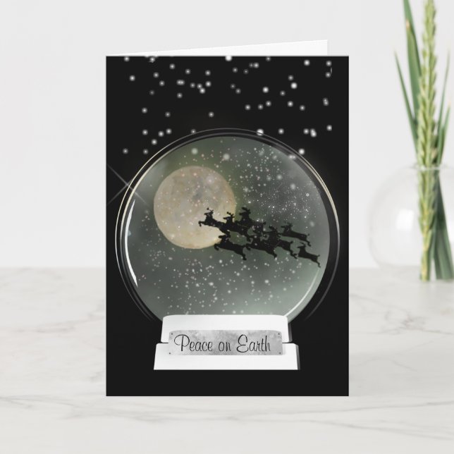 Night Sky Flying Reindeer Snow Globe Christmas  Card (Front)