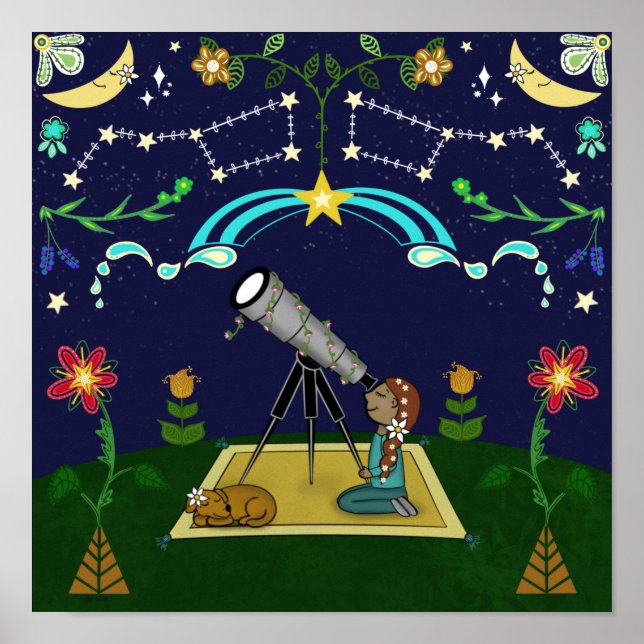Night Sky Folk Art Poster (Front)